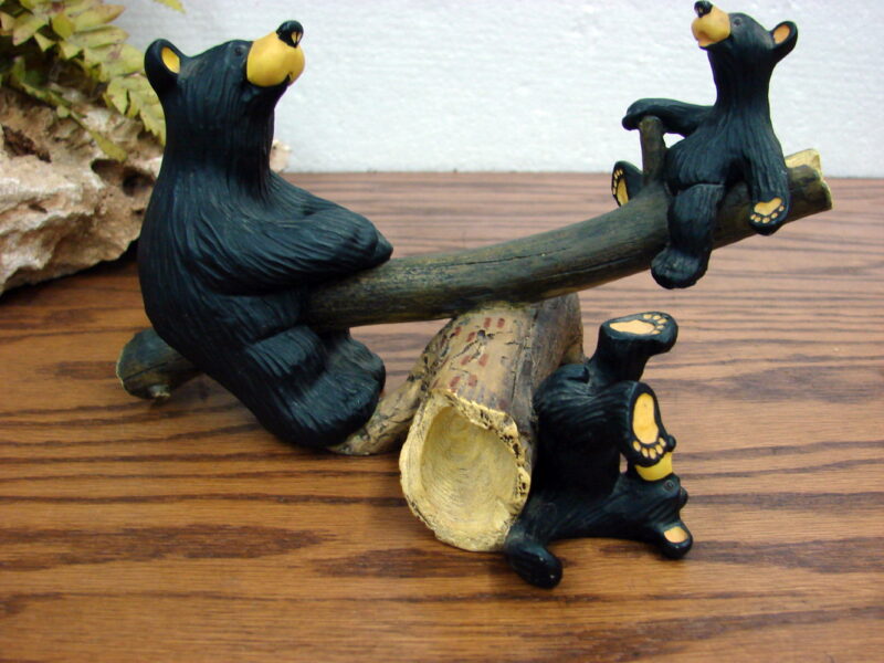 Retired Big Sky Carvers Bearfoots Bears Jeff Fleming Outdoor Fun Teeter Totter, Moose-R-Us.Com Log Cabin Decor