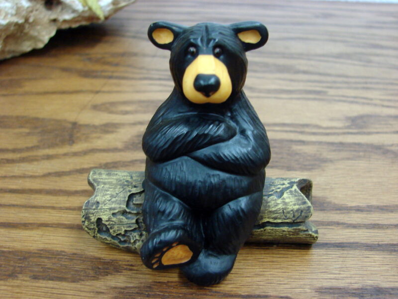 Retired Big Sky Carvers Bearfoots Bears Jeff Fleming Pouting on a Log, Moose-R-Us.Com Log Cabin Decor