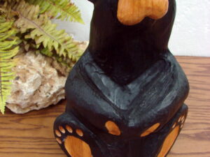 Wood Carved Look Santa Hat Black Bear Ornament, Moose-R-Us.Com Log Cabin Decor