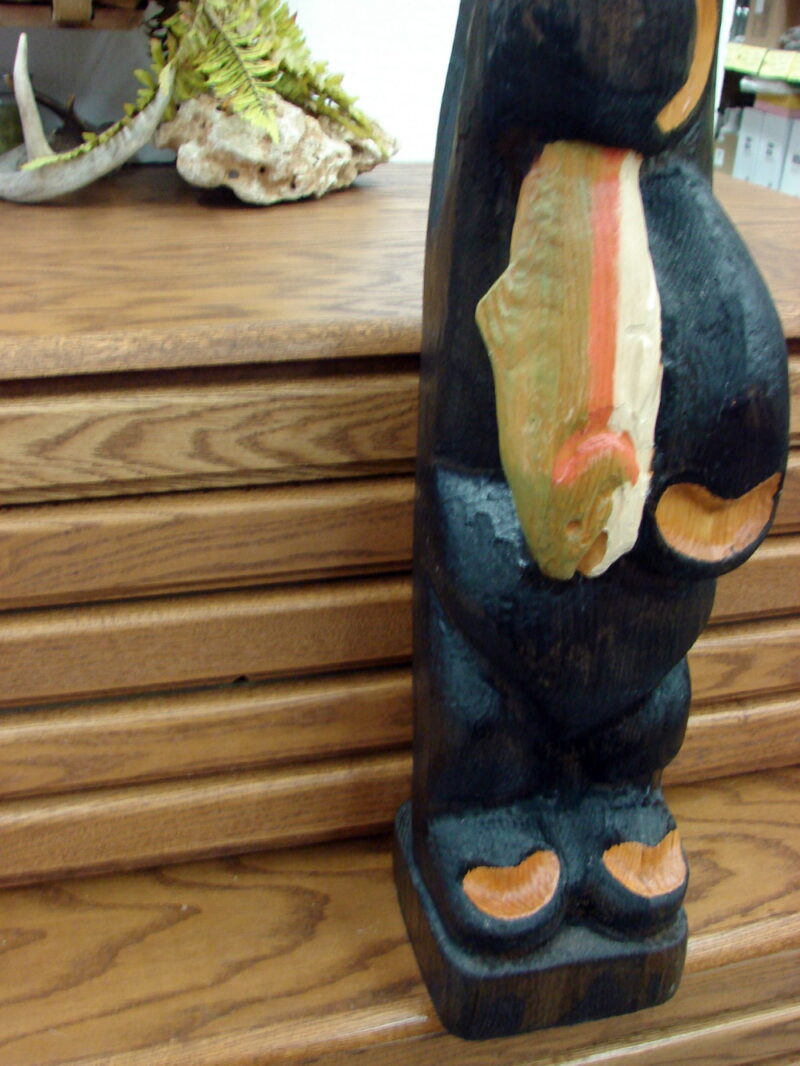 Big Sky Carvers Jeff Fleming Bearfoots Bear Wood Carved Bear Standing w/ Trout Fish, Moose-R-Us.Com Log Cabin Decor