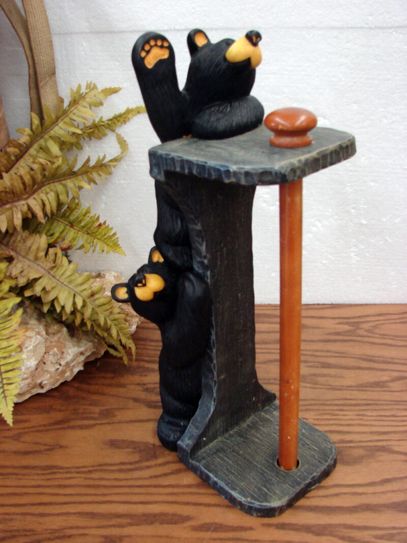 Retired Big Sky Carvers Jeff Fleming Bearfoots Bear Curious Cubs Paper Towel Holder, Moose-R-Us.Com Log Cabin Decor