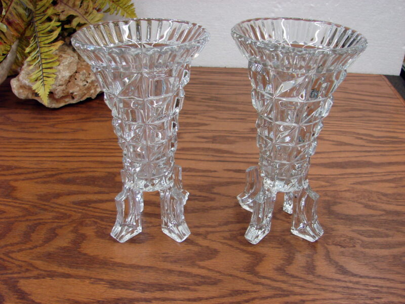 Vintage Pair of Bohemian Glass Czech Skio Union Libochovice Rocket Vases, Moose-R-Us.Com Log Cabin Decor