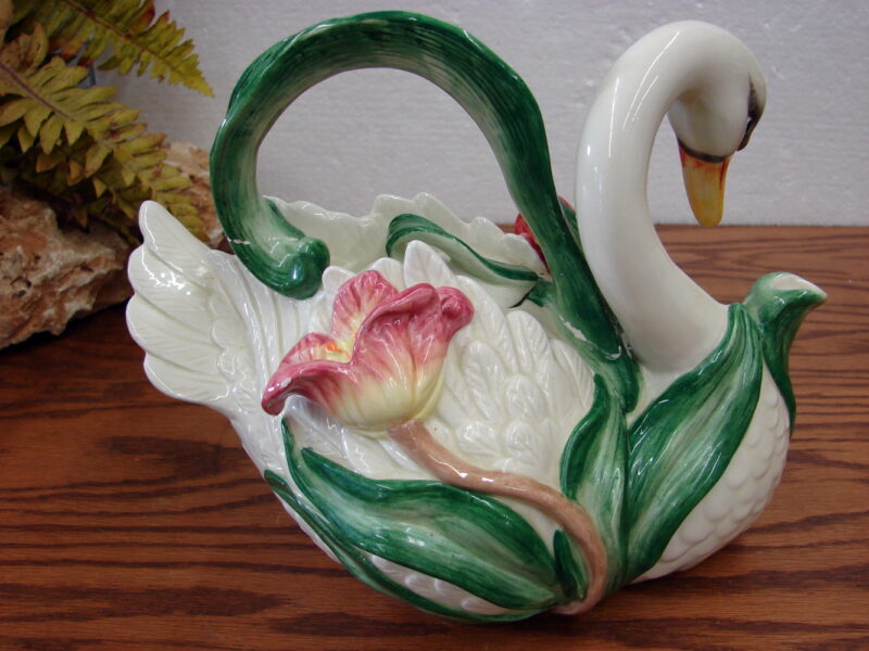 As Is Fitz and Floyd Swan Tulip Teapot Complete Repaired Handle, Moose-R-Us.Com Log Cabin Decor