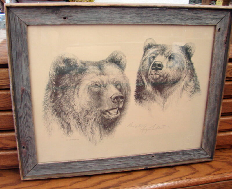 Doug Lindstrand 1976 Alaska Grizzlies Bear Sketch Print Limited Edition Signed Barn Wood, Moose-R-Us.Com Log Cabin Decor