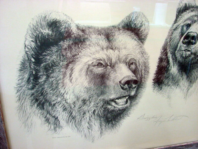 Doug Lindstrand 1976 Alaska Grizzlies Bear Sketch Print Limited Edition Signed Barn Wood, Moose-R-Us.Com Log Cabin Decor