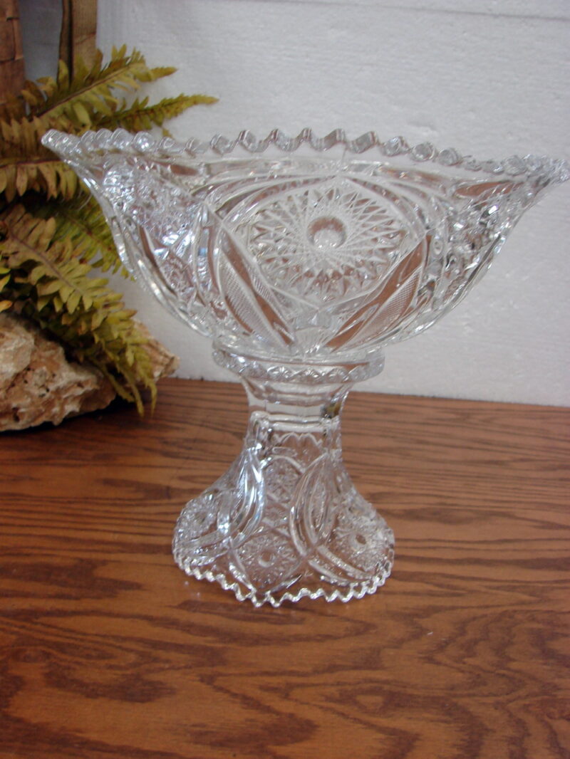 Vintage 2 pc Clear Glass Imperial Pedestal Punch Bowl Star Diamond Sawtooth, Moose-R-Us.Com Log Cabin Decor