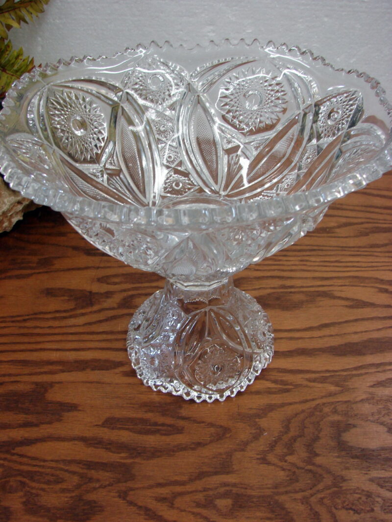 Vintage 2 pc Clear Glass Imperial Pedestal Punch Bowl Star Diamond Sawtooth, Moose-R-Us.Com Log Cabin Decor