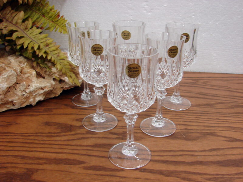 Vintage cristal d&#8217;arques 6 Longchamp 17,5 cl~ Exquisite Water Wine Goblet Glasses, Moose-R-Us.Com Log Cabin Decor