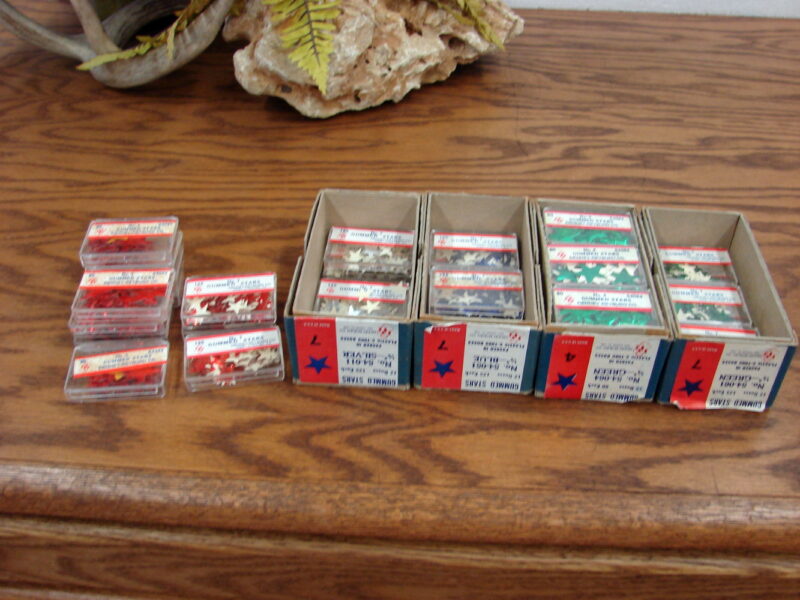 4,750 Vintage Gummed Foil Stars Old School Homework Red Green Silver Blue Original Boxes, Moose-R-Us.Com Log Cabin Decor