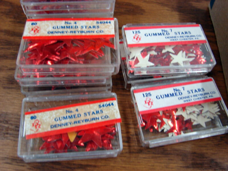 4,750 Vintage Gummed Foil Stars Old School Homework Red Green Silver Blue Original Boxes, Moose-R-Us.Com Log Cabin Decor