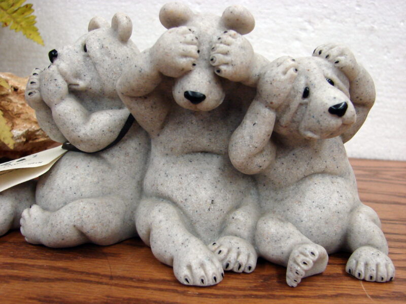 Retired Second Nature Design Quarry Critters Uh Oh See Speak Hear no Evil Bears, Moose-R-Us.Com Log Cabin Decor