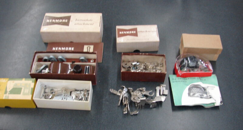 Vintage Sewing Machine Greist Kenmore Singer Attachments Original Boxes, Moose-R-Us.Com Log Cabin Decor