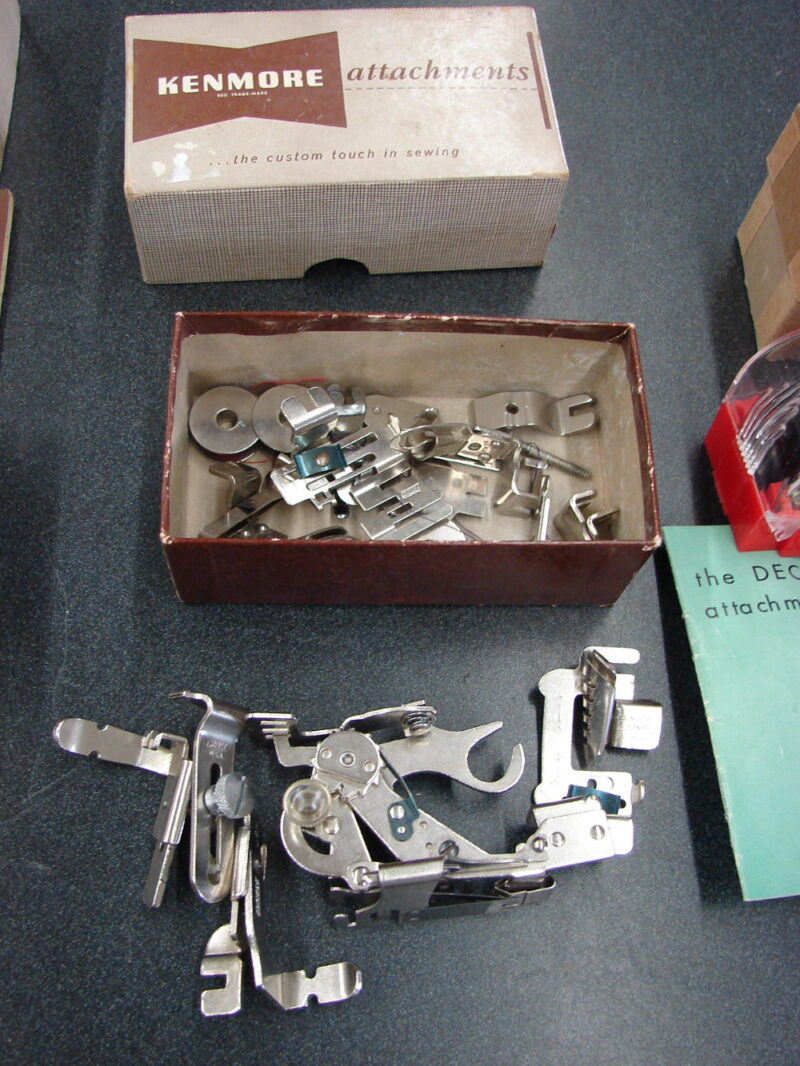 Vintage Sewing Machine Greist Kenmore Singer Attachments Original Boxes, Moose-R-Us.Com Log Cabin Decor