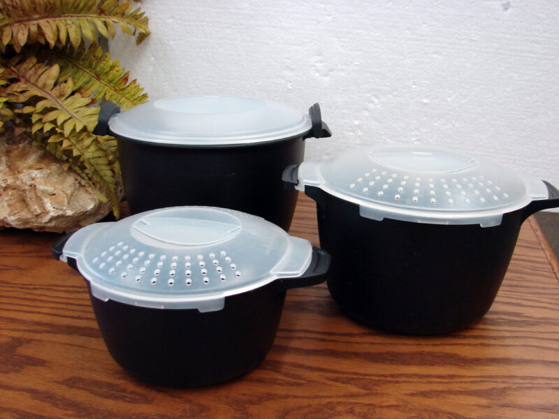 The Pampered Chef Set/3 Microwave Rice Cooker Plus Steamer 4 Cup 8 Cup 3 Quart, Moose-R-Us.Com Log Cabin Decor